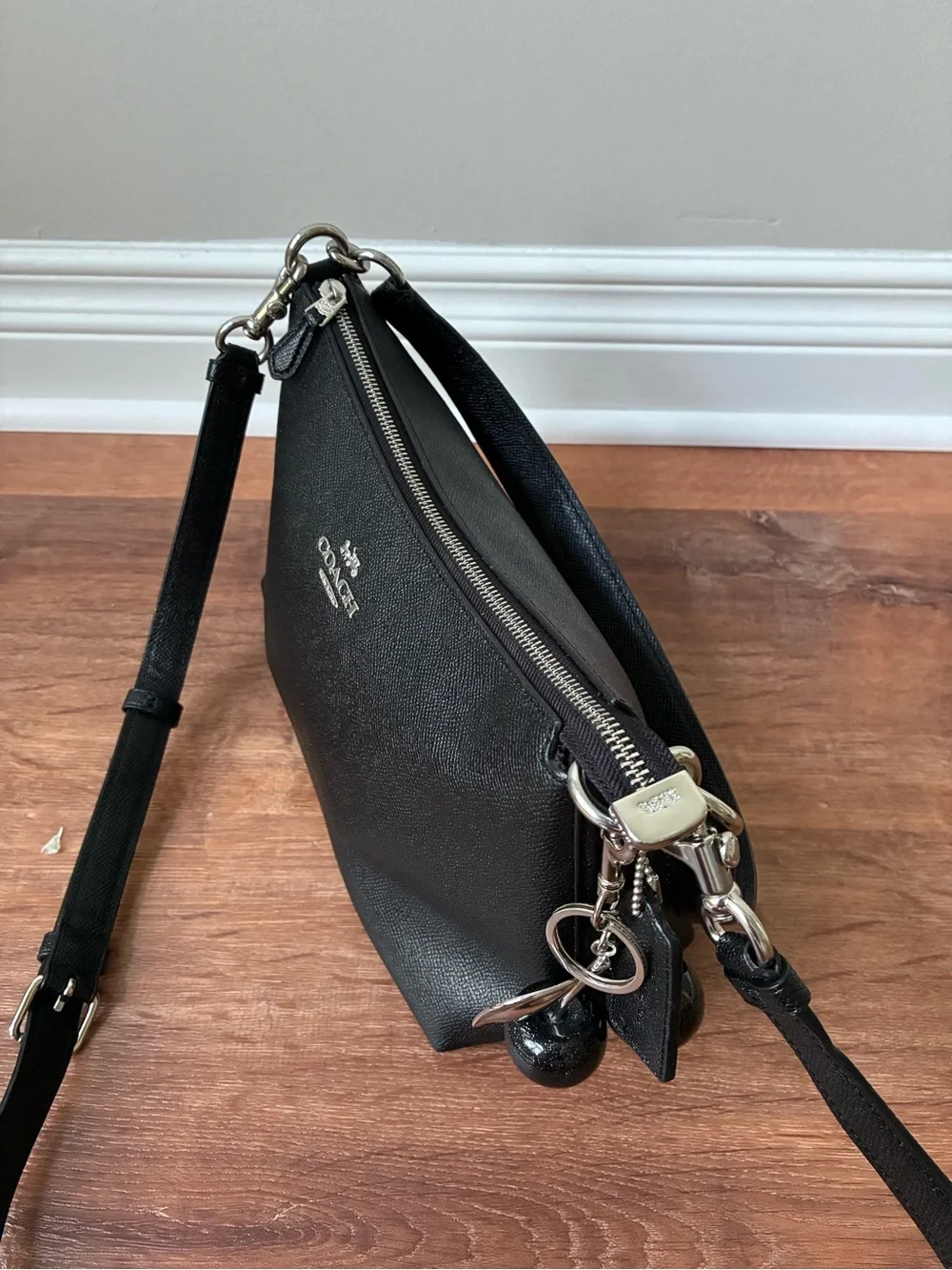Coach Lewis Leather Crossbody Shoulder Bag, Black / Silver, 80058